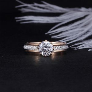 Transgems 18K Two Tones White and Rose Gold Moissanite Engagement Ring for Women 6.5mm Unique Octagonal Cut Rotatable Design Y200620