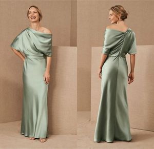 Simple Satin Mermaid Mother Of The Bride Dresses One Shoulder Floor Length Formal Party Gowns Ruffle Wedding Guest Dress