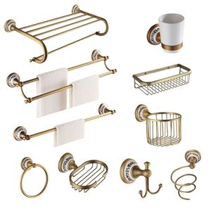 Wholesale antique brass bathrooms for sale - Group buy Antique Brass Brushed Bath Hardware Sets Porcelain Base Bronze Bathroom Accessory Wall Mounted Bathroom Products LJ201209