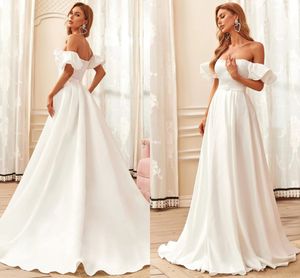 Brautkleid Plus Größe 2022 A-linie Satin Brautkleider Off Schulter Puff Sleeve Buckled Belted vestidos de noiva