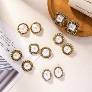 Stud 2022 Vintage Big Round Oval Square Simulated Pearl Earrings For Women Fashion Ear Accessories Temperament Party Brincos