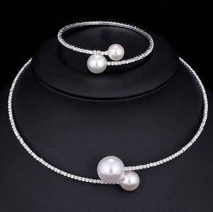 Bridal Necklace and Bracelets Accessories Wedding Jewelry Sets Rhinestone Pearl Formal Brides Accessories Bangles Cuffs Bracelet Necklace