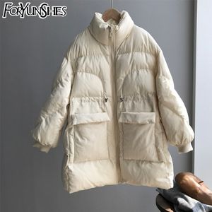 Jaqueta de inverno mulheres mais grossa parkas quentes estande collor bolha casaco coreano grande bolso de algodão-acolchoado roupas de oversize parka feminino 201019