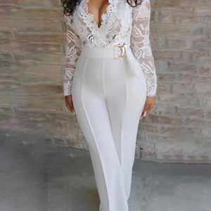 Macacão casual para mulheres Long Pant White White formal elegante macacão feminino macacão plus size