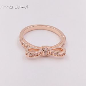 NO color fading jewelry wedding boho style engagement promise Bow solid rose gold Pandora Rings for women men finger ring sets birthday Valentine gifts 180906CZ