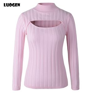 Anime giapponese Cosplay petto aperto maglione lavorato a maglia buco della serratura donne maglioni e pullover dolcevita sexy banda Lolita ragazze maglia 201130