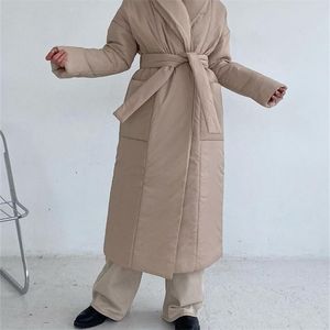 Yiyiyouni inverno engrossar barrado parkas acolchoado mulheres algodão solto aquecer casacos feminino longo bolha casaco sólido sobretivaat 211216