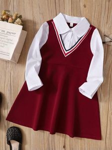 Toddler Girls Color Block Contrast Striped Tape 2 In 1 Dress SHE