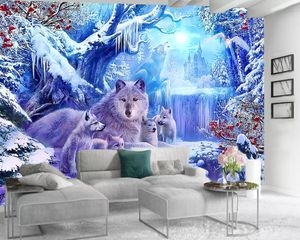 Personalizado animal dos desenhos animados 3D Wallpaper feliz Lobo pequeno na Dreamy Floresta Sala Quarto Wallcovering HD 3D Wallpaper