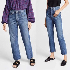 Jeans femininos yang mi e canção zuer's mesmo ag20 no início outono novo super alta cintura cintura reta versão fina bf namorado estilo nine point jeans feminino