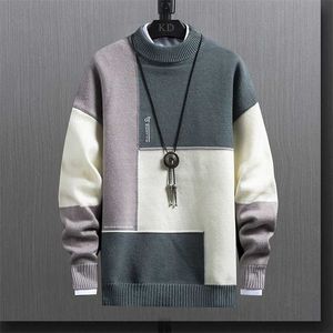 Tröja män vinter pullover män höst smal passform patchwork stickade tröjor mens varumärke kläder casual pull homme hombre 220105