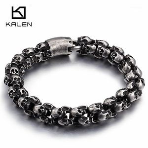 Punk Uzun Mat Kafatası Kolye Erkekler Için Bilezikler Paslanmaz Çelik Fırçalanmış Kafatası Charm Link Zinciri Erkek Gotik Jewelry1