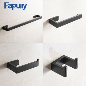 FAPully Matte Black Hardware Set Настенные держатели Ванная комната Аксессуары Одиночное полотенце Бар Робу Hour Hour Hook Hooker House Hotelder Heatance G124 LJ201204