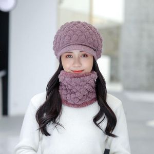 2020 New Winter Hats For Woman Beanies Wool Blend Knitted Hat Scarf Set Elegant Female Thick Warm Ear Protection Cap Bonnet