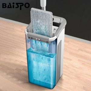 Wholesale tile mop for sale - Group buy BAISPO Flat Squeeze Handle Mop and Bucket Hand Free Wringing Home Kitchen Laminate Wood Ceramic Tiles Floor Cleaning tools LJ201130