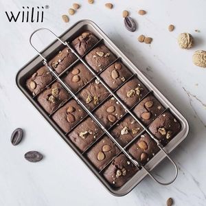 Wiilii Square Bandeja Alto Carbono Aço Brownies Cozer Pan Non Stick Brownie Bolo Molde de Bolo Com Divisores Bakeware para Forno Mold Y200618