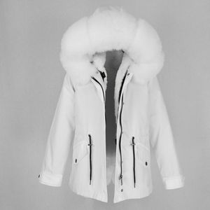 OFTBUY Parka removível à prova d'água, casaco de pele real, jaqueta de inverno feminina, gola de pele de raposa natural, capuz, forro grosso e quente