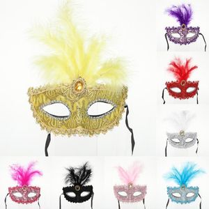 Maschere per feste in maschera per uomini e donne Maschera mezza faccia in piuma Masquerade Balls Parties1