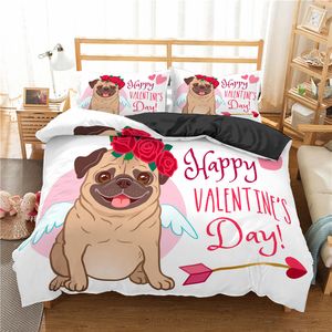 Homesky Cartoon Pug Dog Duvet Cover Set Cute Animal Pościel Zestaw Kids Pościel Pościel Królowa King Comforter Sets C0223