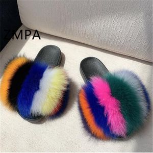 Woman's Summer Slippers Children's/kids Cute Plush Fox Hair Shoes Women Fluffy Furry Sandals Fur Slides Flip Flops Y200423 GAI GAI GAI