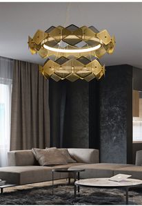 Postmodern svart / gyllene clour runda LED-ljuskrona Lyxigt vardagsrum Hängande lampor Rostfritt stål Nordisk Hotel Lobby Lighting