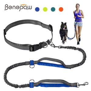 Benepaw Çift Kolları Eller Ücretsiz Köpek Tasma Koşu Yansıtıcı Dikiş Handsfree Evcil Hayvan Tasma Orta Büyük Köpekler Hiking LJ201109