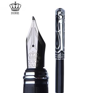 Caneta tinteiro Duke Noble Ruby Fude Caligrafia Iridium Bent Nib, Black Silver Cap Ideal Art Office Home School Suprimentos 201202