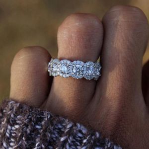 Anéis de casamento Tamanho 4-12 Drop Venda de Alta Qualidade Jóias de Luxo 925 Sterling Prata Rodada Pave 5A CZ Eternidade Mulheres Anel