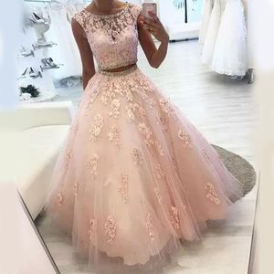 2021 New Sexy Due pezzi Appliques di cristallo A-Line Abiti Quinceanera Tulle Sweet 16 Dress Debuttante Prom Party Dress Custom Made 033