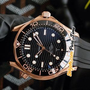 新しいダイブ 300 メートル日付 007 自動 210.62.42.20.03.001 ブラック テクスチャ メンズ腕時計ブラック ベゼル ローズ ゴールド ケース ラバー時計 Pure_Time 6 色