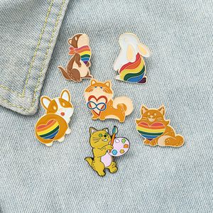虹のかわいい漫画の動物エナメルピンの色人気のCorgi猫のウサギのリスのブローチのギフト友人の宝石類の女性服