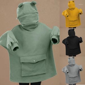 Kurbağalar Hoodie Kadınlar Kazak Dikiş Üç Boyutlu Cep Sevimli Tasarım Kazak Hoodies Moda Hoody Bayanlar Tops S-XXL1