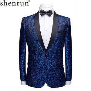 Homens Moda Slim Fit Terno Jaqueta Skinny Tuxedo Casual Blazer Floral Jacquard Shawl Lapel Traje Festa de Casamento Prom Mens Blazers 201104