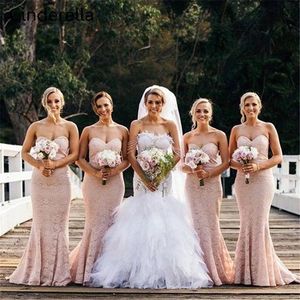 2021 Lace Mermaid Bridesmaid Dresses Sexy Sweetheart Backless Maid of Honor Gowns Sweep Train Bröllop Gästklänning Formell Evening Gown Al7639