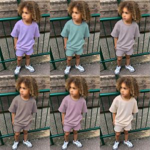 Brand Kids Baby Boy Girl Case Set Cotton Cotton Solido T-shirt Shorts Shorts Bottom 2Pcs Outfits Summer Set