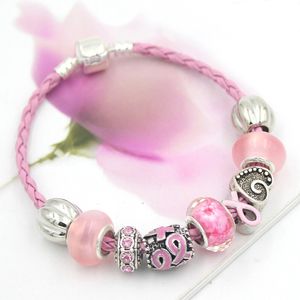 Jóias de Conscientização de Nova Chegada Pulseira de Câncer de Mama com Fita Rosa para Presentes Femininos Atacado DIY Pulseiras Intercambiáveis