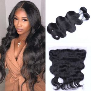 Indian Human Hair Bundles with Closure Body Wave 13x4 Lace Frontal and 2 Bundles 8A Remy Hair