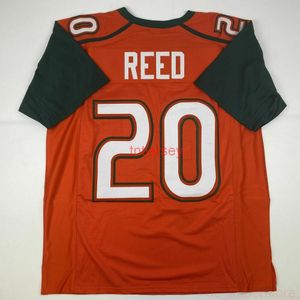 KUNDENSPEZIFISCHES neues ED REED Miami Orange College-Fußballtrikot mit Nähten. Fügen Sie eine beliebige Namensnummer hinzu