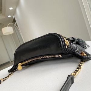 Midja väskor äkta läderväska fårskinn material ins stil internet kändisar fritid flicka crossbody chest fanny black1