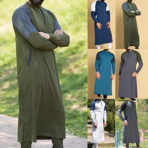 Muslim Dressing achat en gros de Robe Hommes Shirts Kaftan Hommes Musulman Thobe Islamique Arabe Vêtements Chemise À manches longues Tops Robe Saoudite Arabie Traditionnelle Costumes Robes1