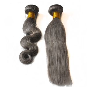 Wholesale virgin gray hair weft resale online - 10a human hair weave gray color body wave straight bundles brazilian peruvian malaysian indian virgin hair weft free dhl