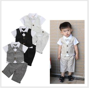 Estate Neonati maschi Set di abbigliamento stile gentiluomo Bambini Gilet manica corta Camicia + Pantaloncini 2 pezzi Set Completi per bambini Completi per bambini