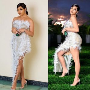 Gorgeous Feather Prom Dresses Sexy Sweetheart High Split Plus Size Evening Gowns Southafrican Kvinnor Formell Patty Dress 2021