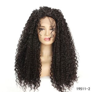 Afro Kinky Curly Synthetic Lacefront Peruka 14 ~ 26 cali Czarne 2 # Perruques de Cheveux Humains Lace Front Wigs 19511-2