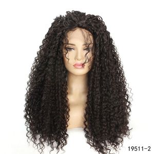 Afro Kinky Curly Striteetic LaceFront Wig 14~26インチブラック2＃ペルルックデチャーフレースフロントウィッグ19511-2