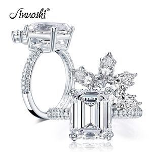 Wholesale emerald cut diamond ring for sale - Group buy AINUOSHI Sterling Silver Carat Emerald Cut Flower Engagement Ring Simulated Diamond Women Wedding Silver Ring Jewelry Y200106