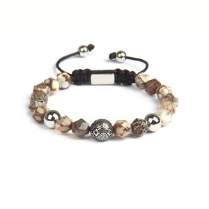 Männer Silber Armreif Großhandel 10 teile/los 8mm Natürliche Facettierten Stein Perlen Mit Edelstahl Ball Makramee Armbänder