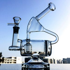 Unique Bong Recycler Dab Rigs 14.5mm Joint Tubi per acqua in vetro trasparente con olio di cera per ciotola Inline Perc Glass Bong WP143