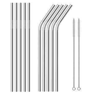 304 Rostfritt stål Straw Reusable Eco-Friendly Metal Drinking Straws Bar Drinks Party Stag Straight Curved 21.5 * 6mm