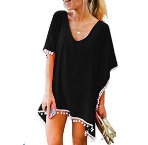 One-Piece Swimsuits Solid Chiffon Fringe Små Vit Boll Strand Kjol Blus Kläder Holiday Sunscreen Cloth